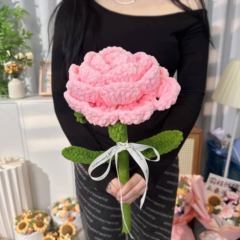 Handmade Crochet Giant Rose Sunflower Carnation Flower Bouquet Floral Gift for Mother