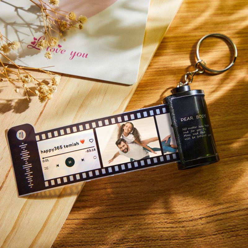 Custom Photo Film Roll Keychain Scannable Spotify Code Creative Couple Gift