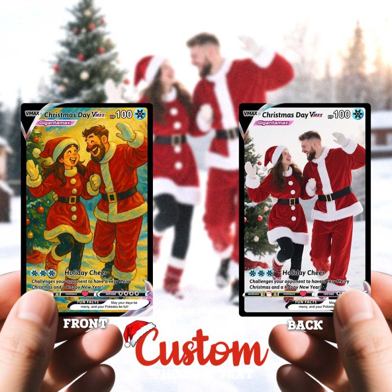 Custom Merry Christmas Trading Card Present for Lover Turn Your Photo into a Unique Collectible Pixel Man Style Card Xmas Gift IdeaUS