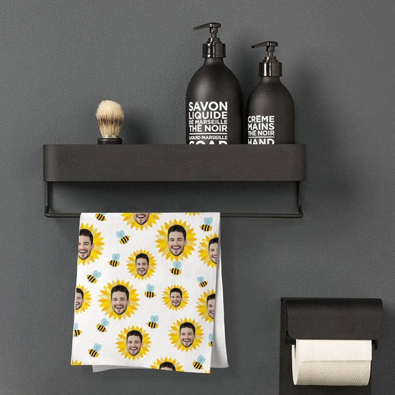 Custom Face Towel White Sunflower Towel Funny Gifts for Him