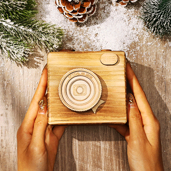 Camera Wooden Box for Film Roll Keychain