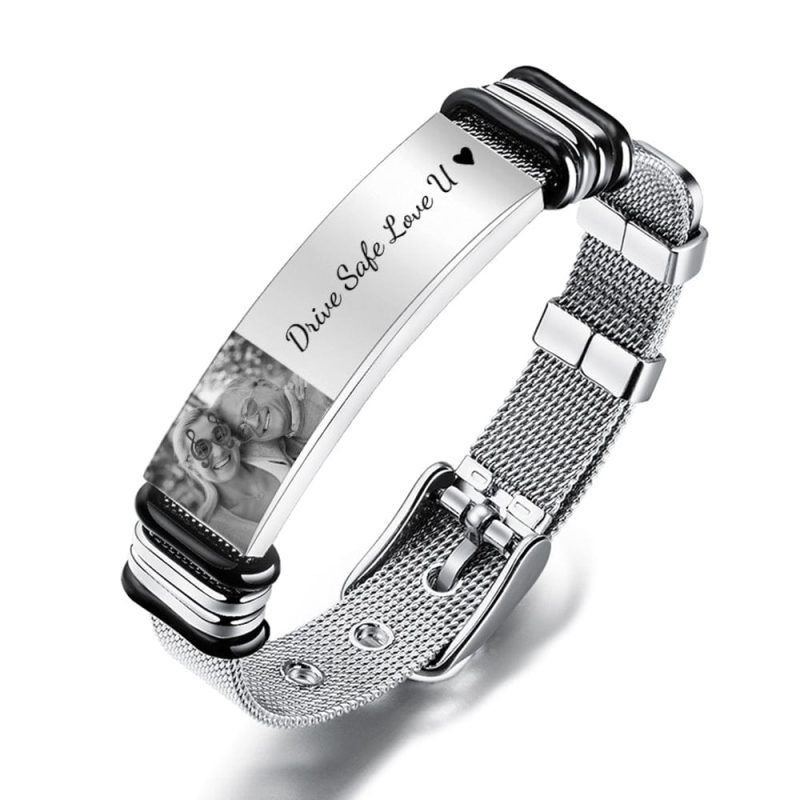 Father’s Day Gifts Custom Photo Engraved Bracelet Stainless Steel
