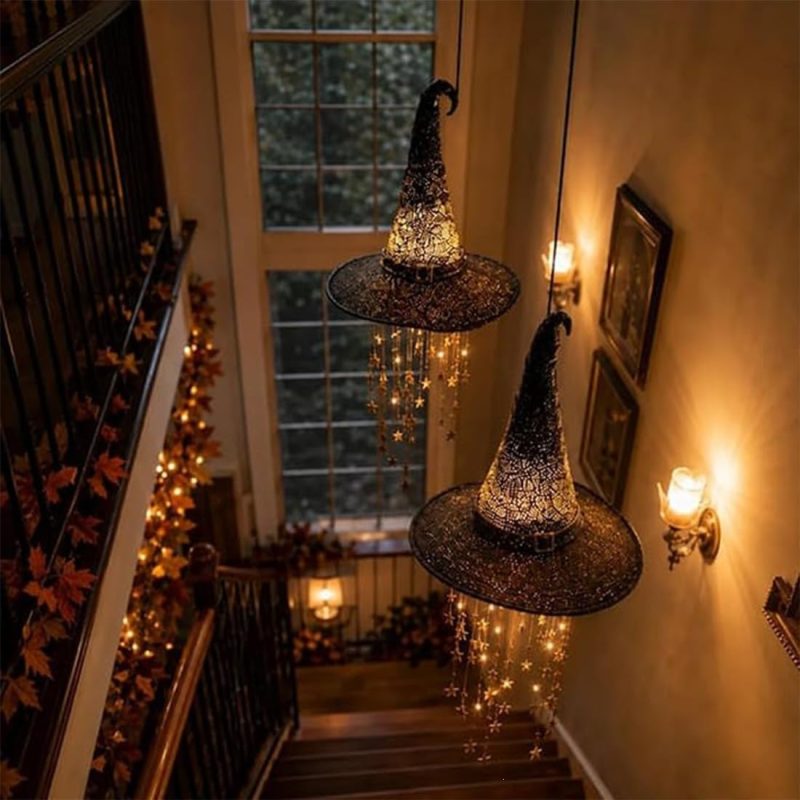 LED Light-Up Witch Hat — Hanging Halloween Décor