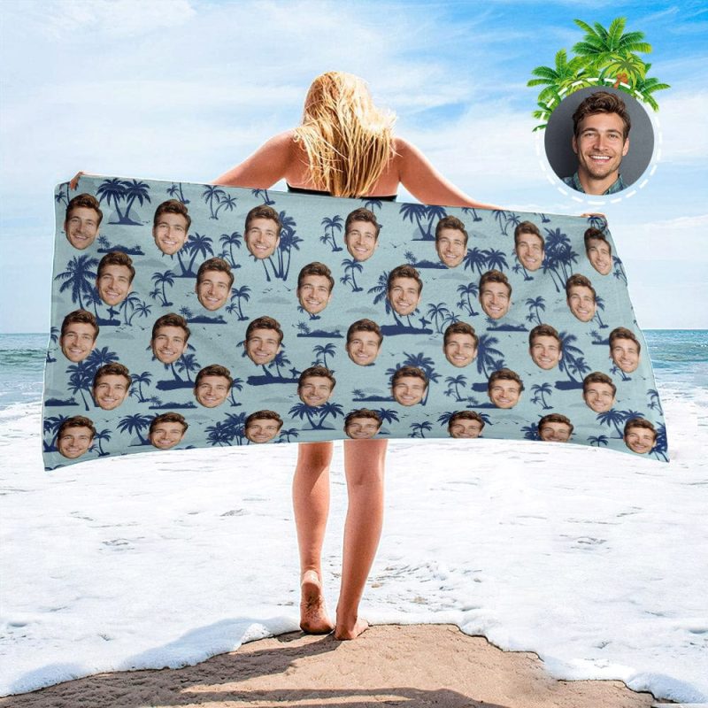 Personalized Beach Towels with Photo Custom Coconut Trees Beach Towel