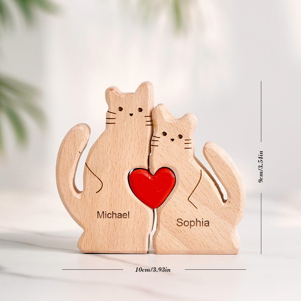 Wooden Cats Family Custom Names Puzzle Home Decor Gifts - Image 2