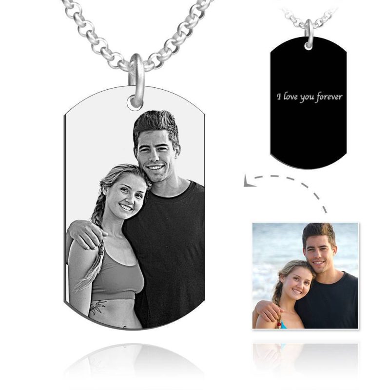 Men’s Photo Engraved Tag Necklace with Engraving Photo Dog Tag