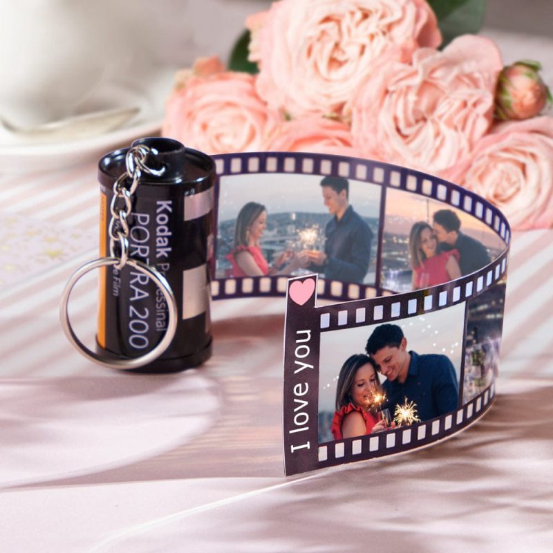 Custom Picture Roll Keychain With Text Gifts For Couple