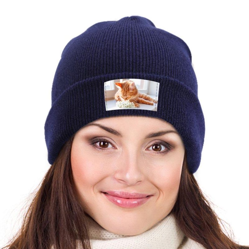 Personalized Photo Beanie Hat Personalised Beanie Hats Gift-Navy Blue