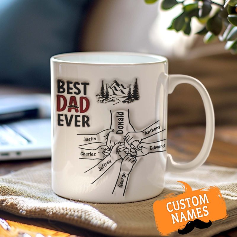 Best Daddy Ever Family Personalized Custom 3D Inflated Effect Printed Mug Father’s Day Gift For Dad Grandpa