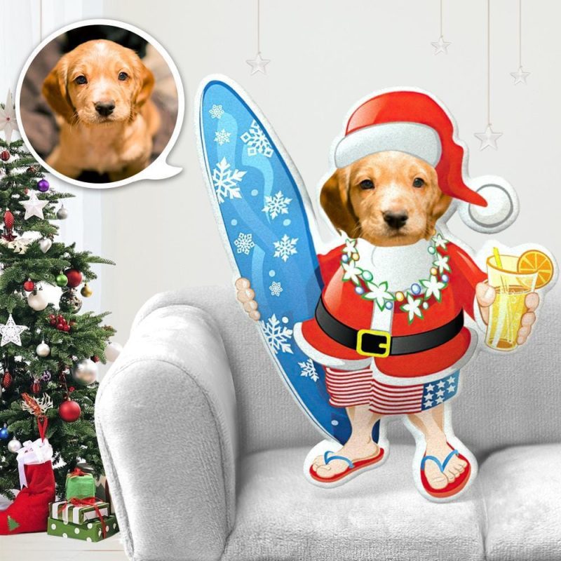 Dog Face Pillow Pet Photo Pillow Gifts for Dog Lovers Surfboard Santa Costume