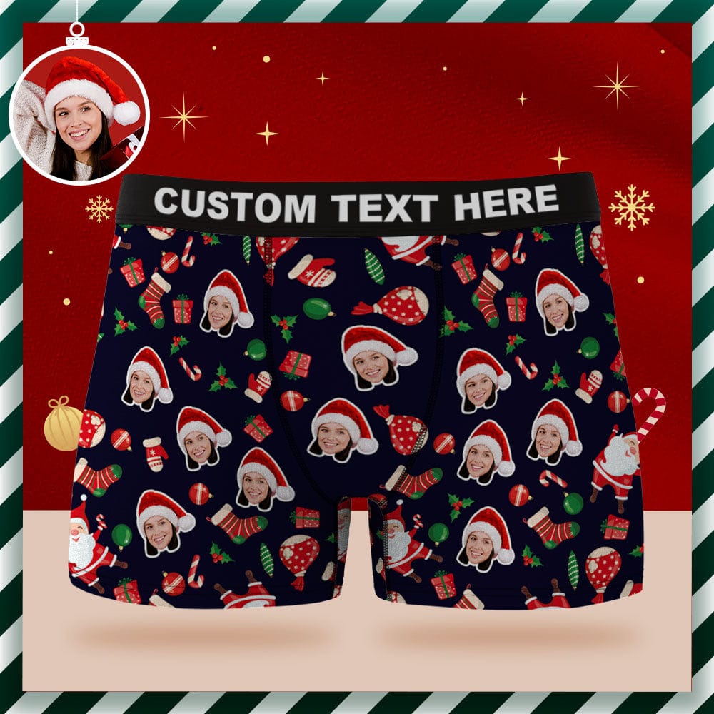 Custom Face Boxer Briefs Personalized Underwear Happy Santa Claus Christmas Gift for Him - Image 2