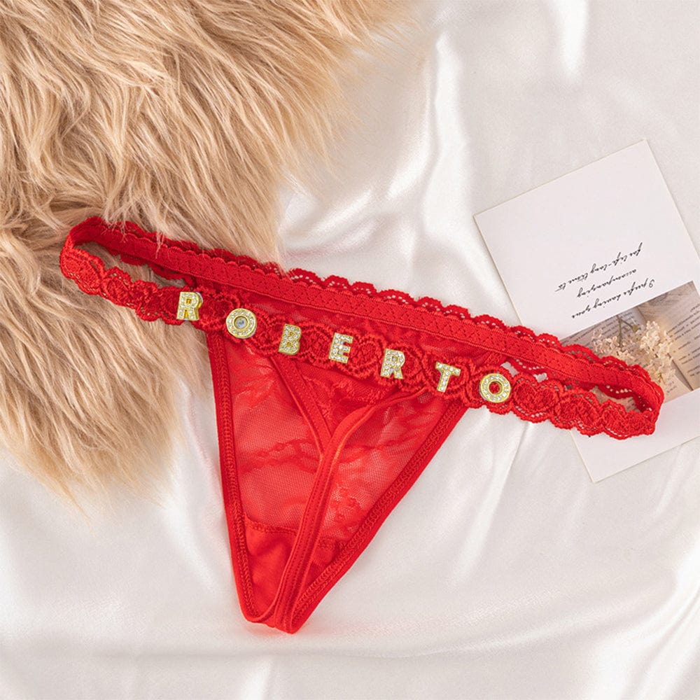 Valentine's Day Gifts Custom Lace Thongs with Jewelry Crystal Letter Name Gift for Her