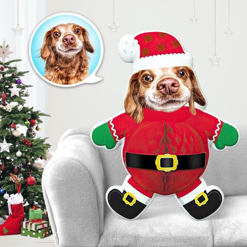 Dog Face Pillow Pet Photo Pillow Gifts for Dog Lovers Red Christmas Costume