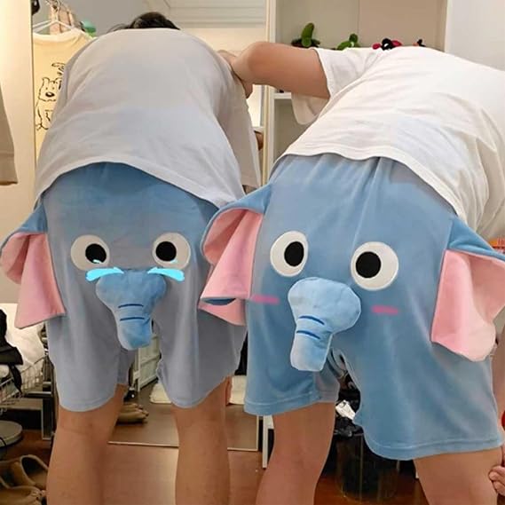 Cute 3D Elephant Squeaky Shorts, Funny Cartoon Elephant Nose Sound-Making Lounge Pajama Shorts for Couples