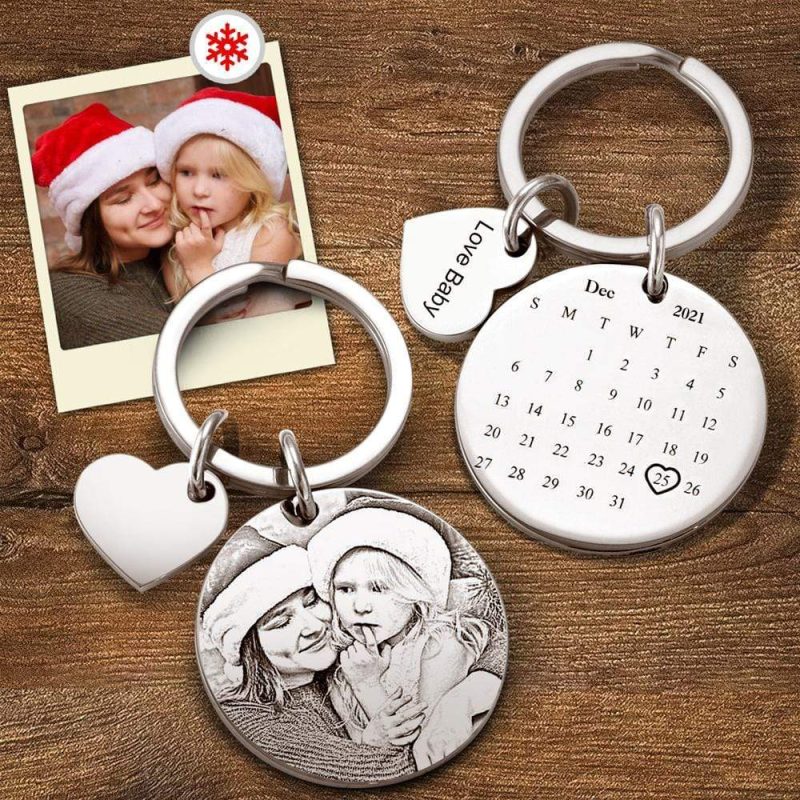 Date Keychain Custom Christmas Gifts for Family Significant Date Marker