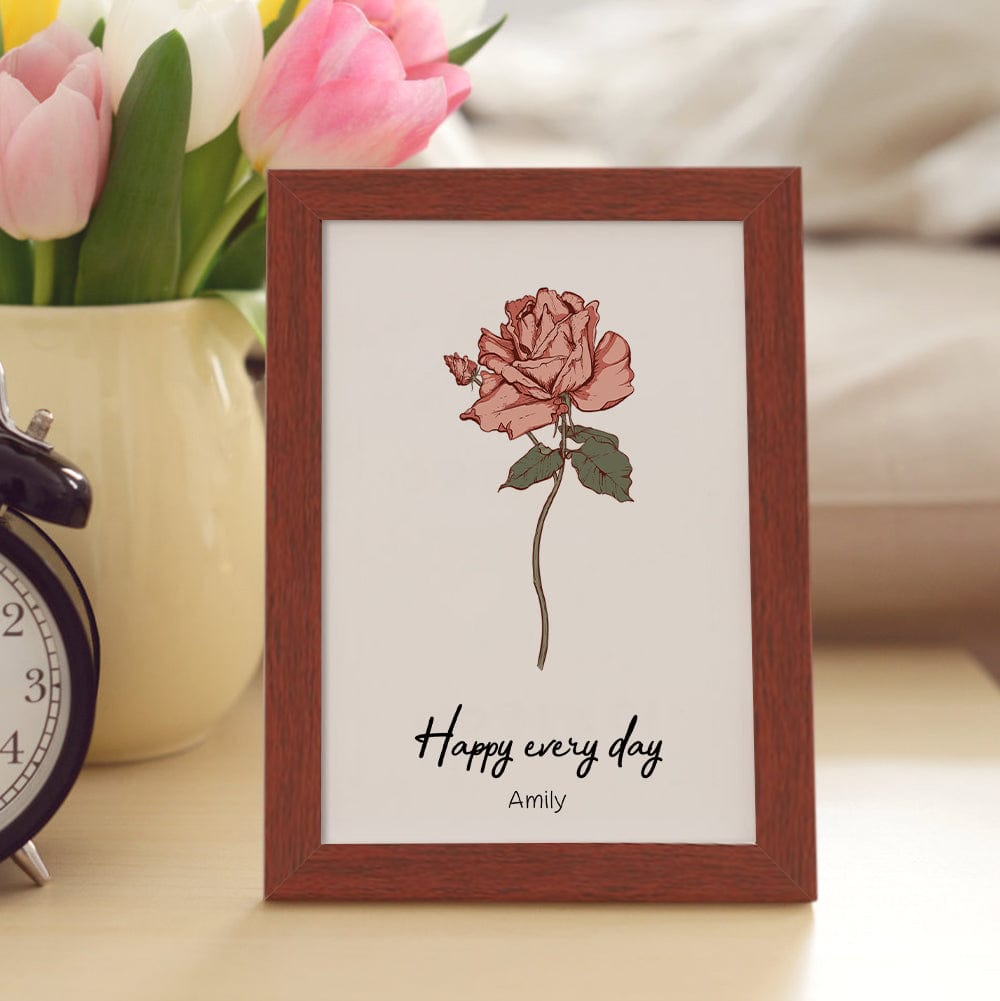 Personalized Birth flower Bouquet Red Wood Names Frame Gift for Mom - Image 2