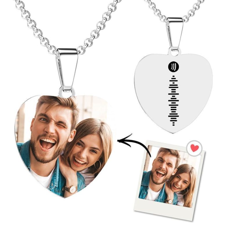 Spotify Necklace Custom Music Code Heart Photo Necklace Valentine’s Day Gift