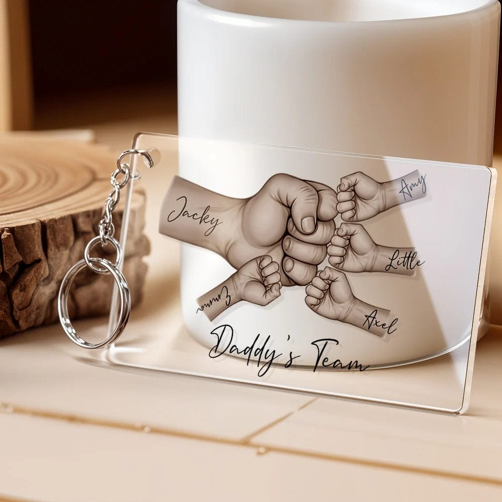 Personalized Names Acrylic Keychain Daddy's Team Fist Bump Keychain Father's Day Gift for Dad for Grandpa - Image 2