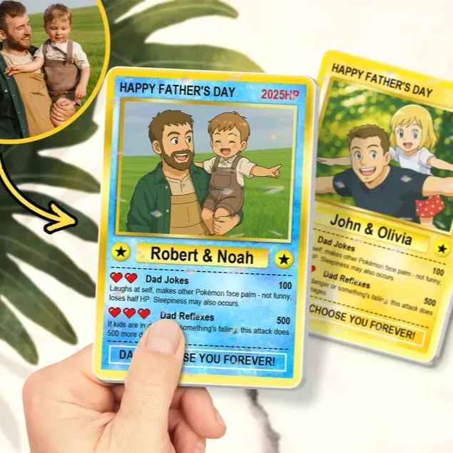 Personalized Father’s Day Anime Card, Fathers Day Gift From Kids, Game Dad Gift, Custom Photo Trading Anime Card, Gamer Husband Gift,New DadUS