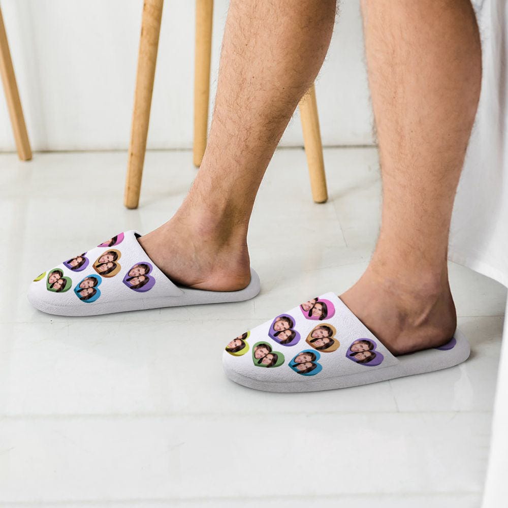 Custom Face Women's and Men's Slippers Personalized Colorful Heart Casual House Shoes Indoor Outdoor Bedroom Cotton Slippers - Image 2
