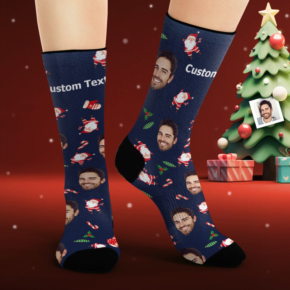 Custom Face Socks Personalized Photo Socks Happy Santa Claus Merry Christmas - Image 2