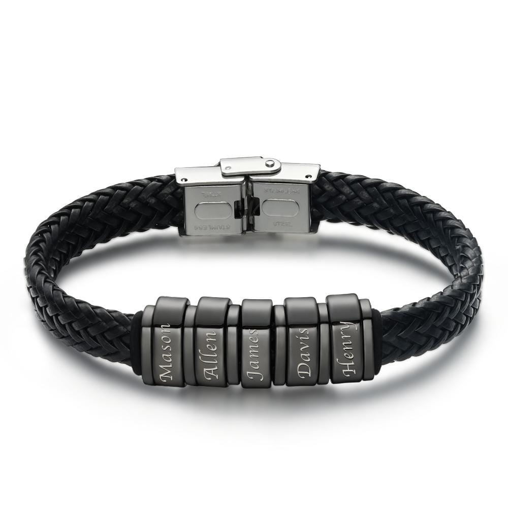 Personalized Bracelet for Men Leather Bracelet Gift for Dad Kids Name Bracelet 1-6 Charms