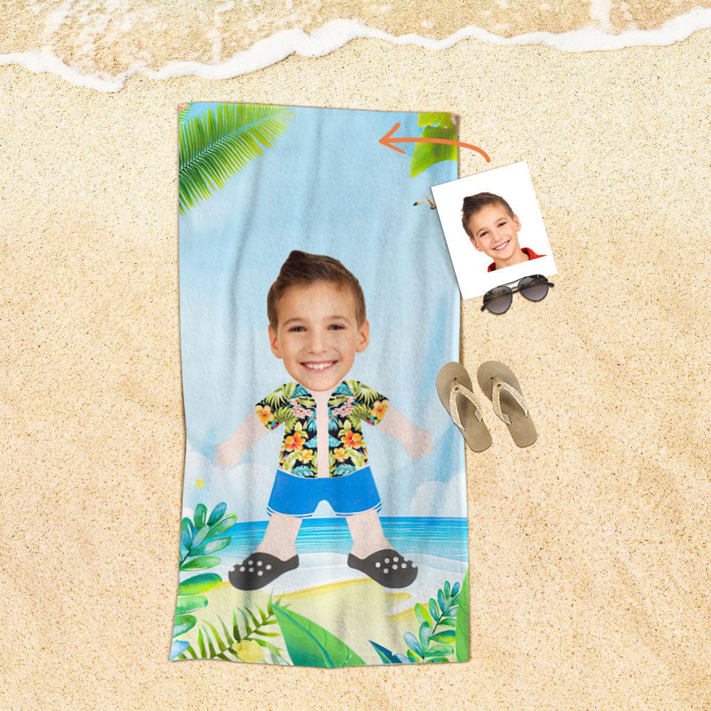Custom Face Beach Towel Personalized Hawaiian Style Beach Towel Funny Gift for Summer - Image 2