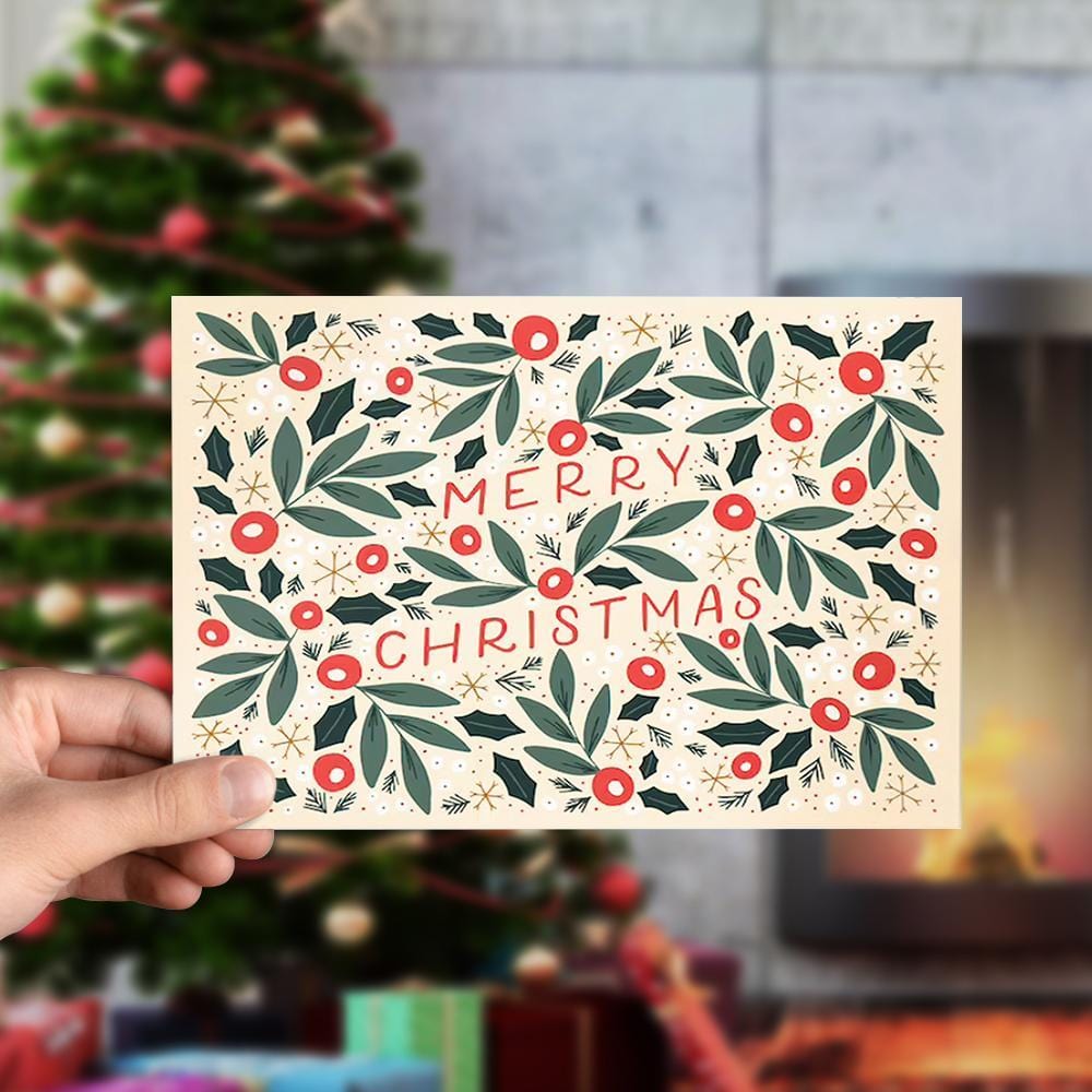 Merry Christmas Card Holiday Card Botanic -Horizontal Card - Image 2
