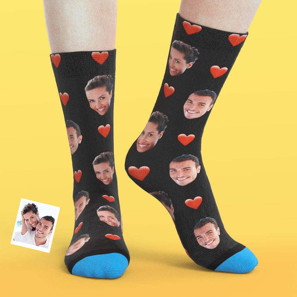 Custom Face Socks 3D Digital Printed Socks Add Pictures and Name - Heart - Image 4