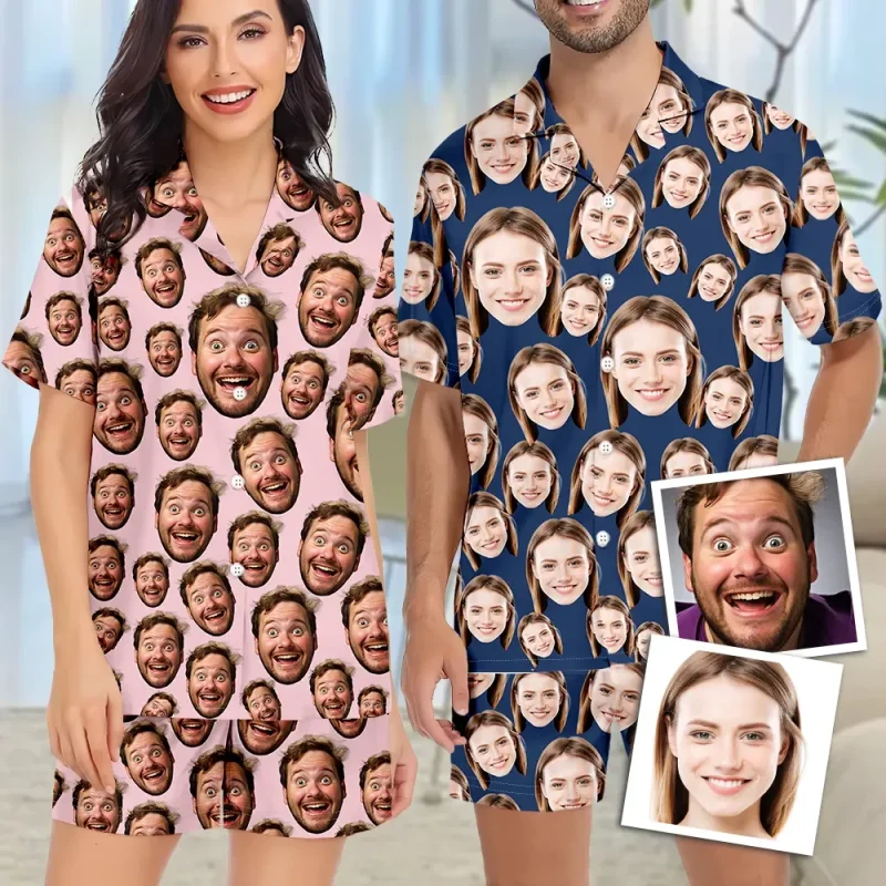 Custom Funny Face Short Sleeve Pajamas Custom Photo Pajamas