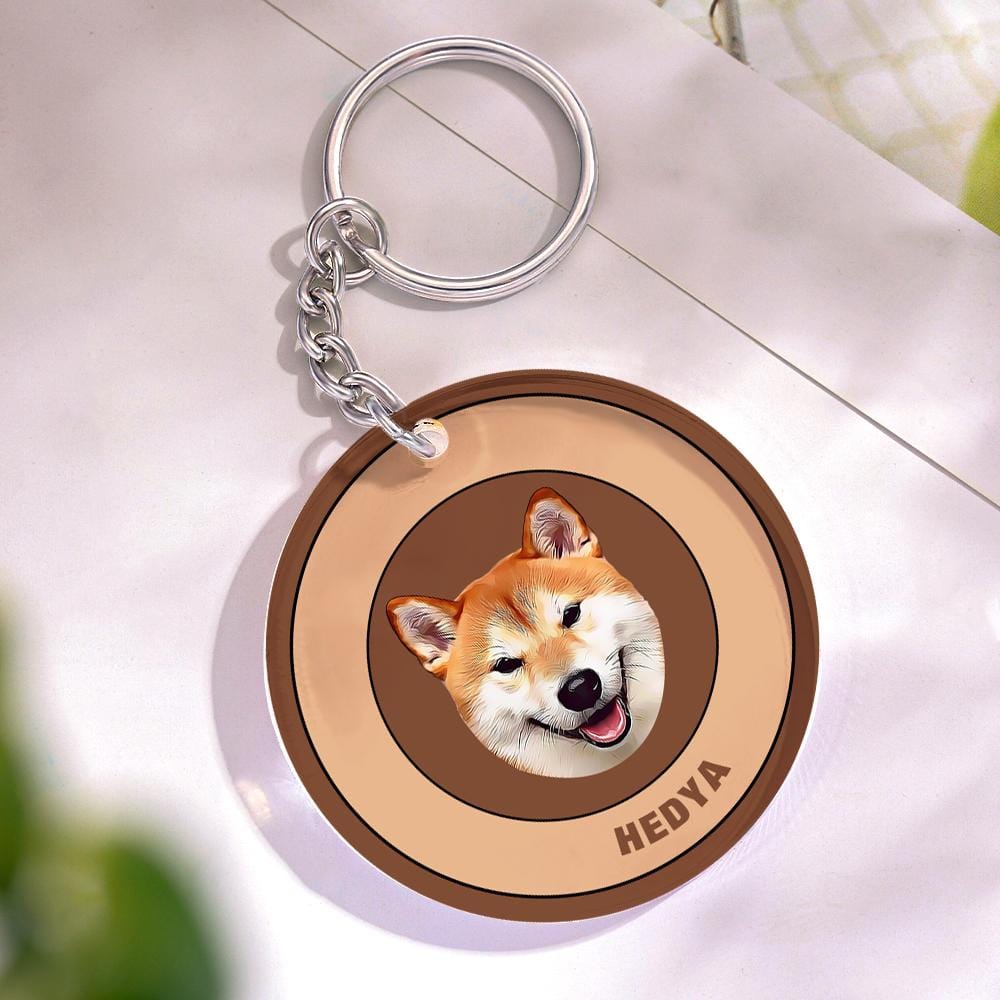 Custom Round Keychain Personalized Pet Photo with Name Keychains Gift for Pet Lover - Brown - Image 2