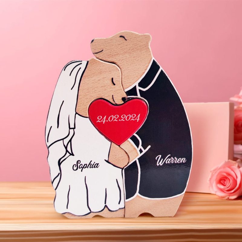 Personalized Wooden Bear Custom Couple Names Puzzle Unique Valentine’s Day Gifts