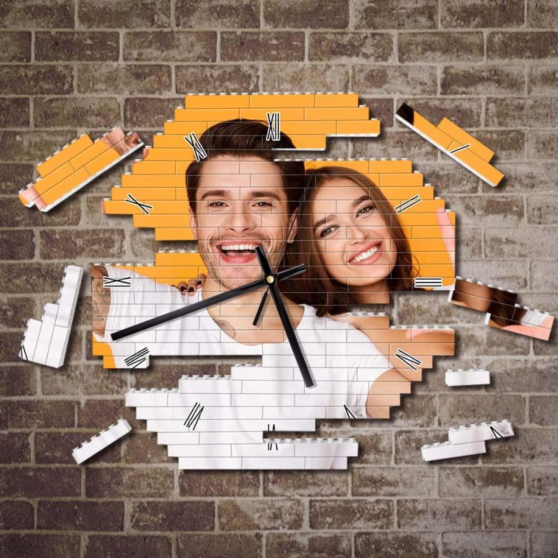 Personalized Building Block Wall Clock Personality Puzzle Custom Photo Pointer Brick Clock