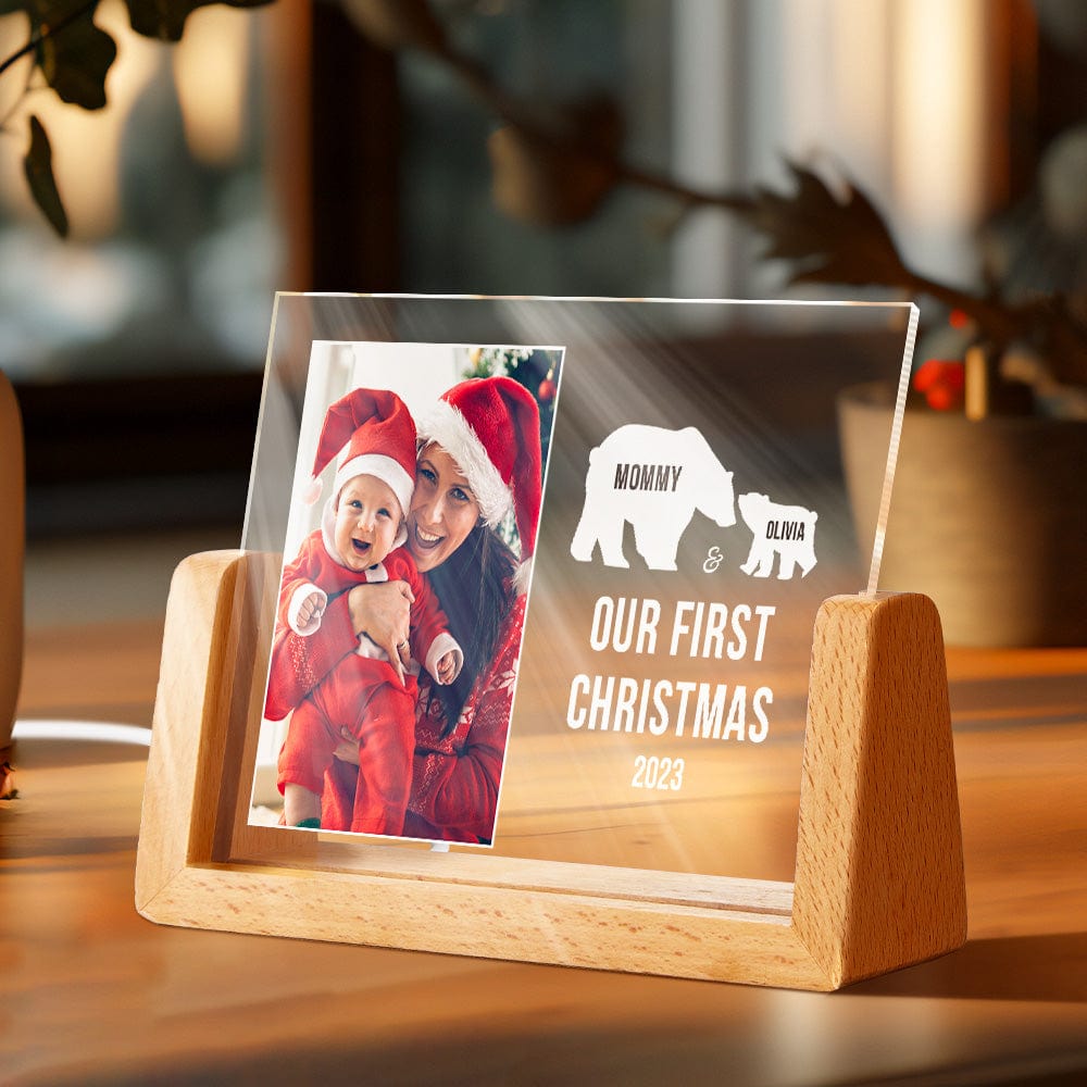 Custom Photo Mom and Baby's First Christmas Personalized Name Acrylic Light Lamp - Image 2