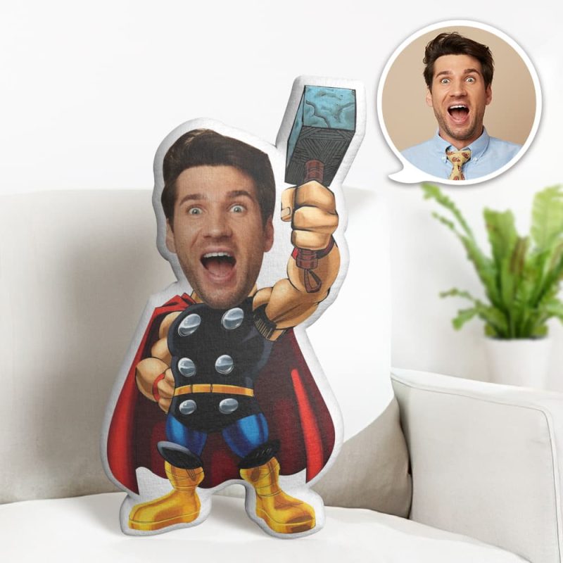Custom Face Pillow Personalized Photo Pillow Thor Hammer MiniMe Pillow Gifts for Him