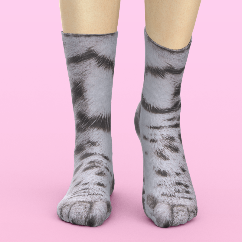 Funny 3D Print Animal Socks Feet Socks Funny Socks Gifts – White Cat Paw