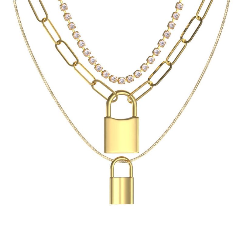 Lock Necklace Retro Chain Multilayer Gold Lock Pendant Necklace Gifts