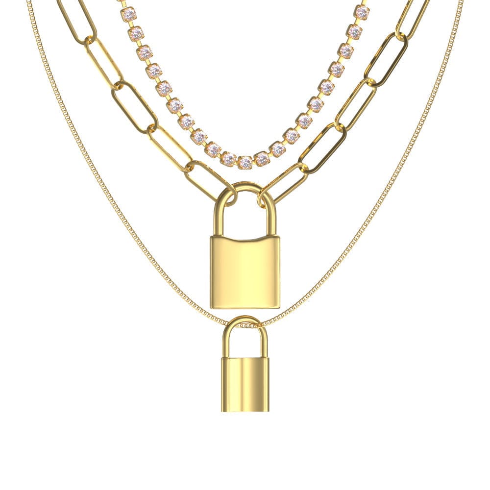 Lock Necklace Retro Chain Multilayer Gold Lock Pendant Necklace Gifts