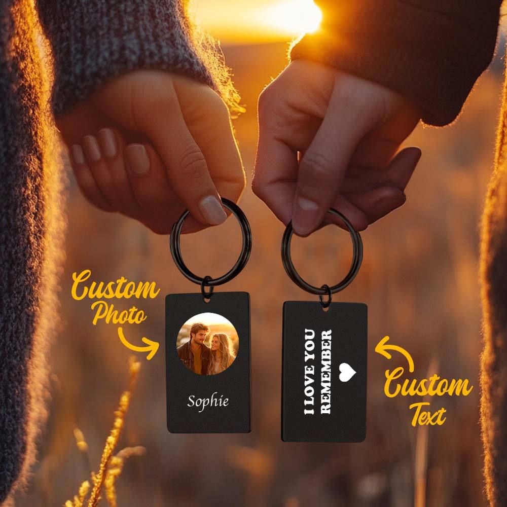 Custom Photo Keychain With Text Couple Gift Idea Black and White Filter