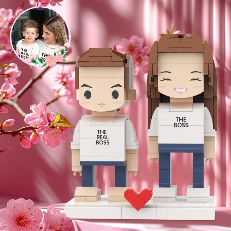 Mother’s Day Gift Matching Shirt Mom’s Real Boss Personalized Head 2 People Custom Brick Figures For Mommy