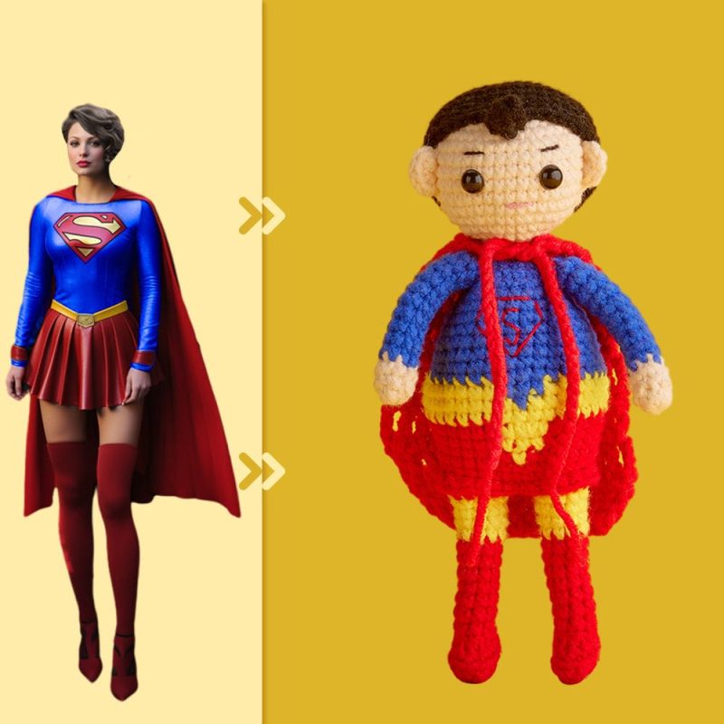 Full Body Customizable 1 Person Custom Crochet Doll Personalized Gifts Handwoven Mini Dolls – Supergirl
