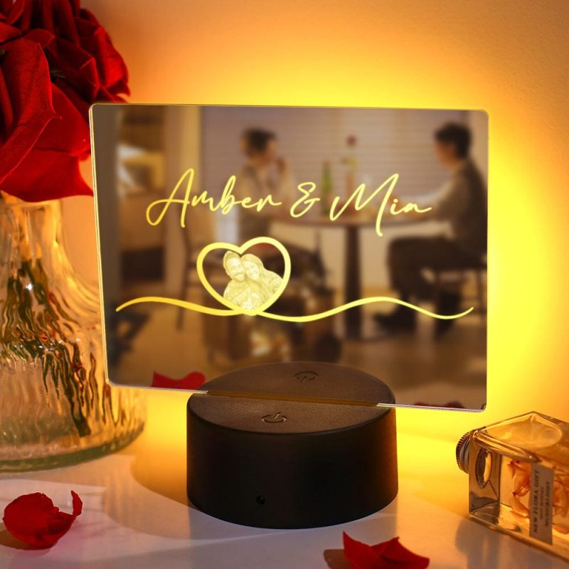 Custom Name Mirror Light Photo Lamp Colorful Couple Gift