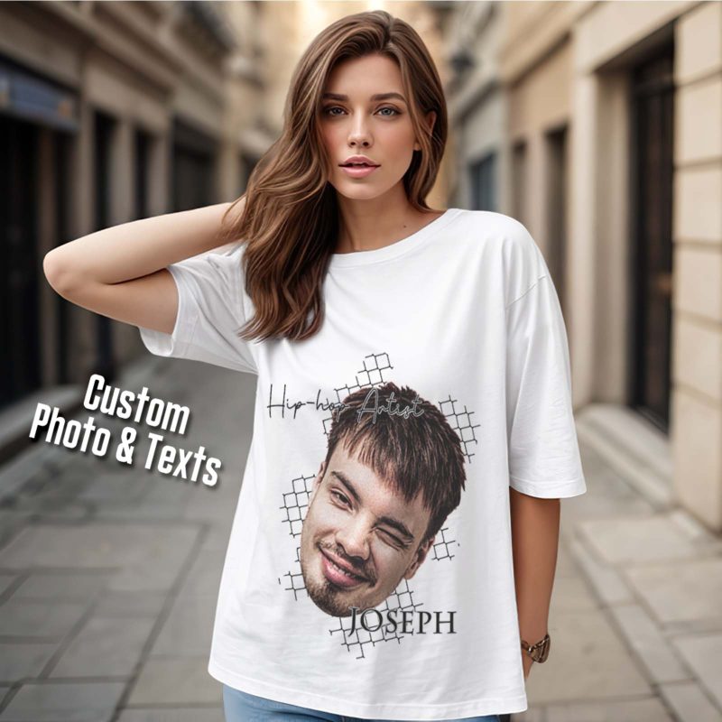 Custom Face Vintage T-shirt Personalized Portrait Fashion Rap Tee with Name