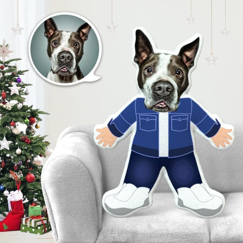 Dog Face Pillow Pet Photo Pillow Gifts for Dog Lovers Denim Costume