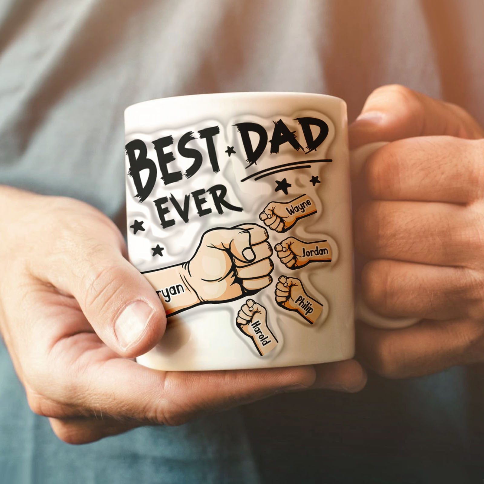 Father's Day Gifts Personalized 1-6 Kids Names 3D Inflated Effect Printed Coffee Mug You are My Best Dad Gifts for Dad - Image 2