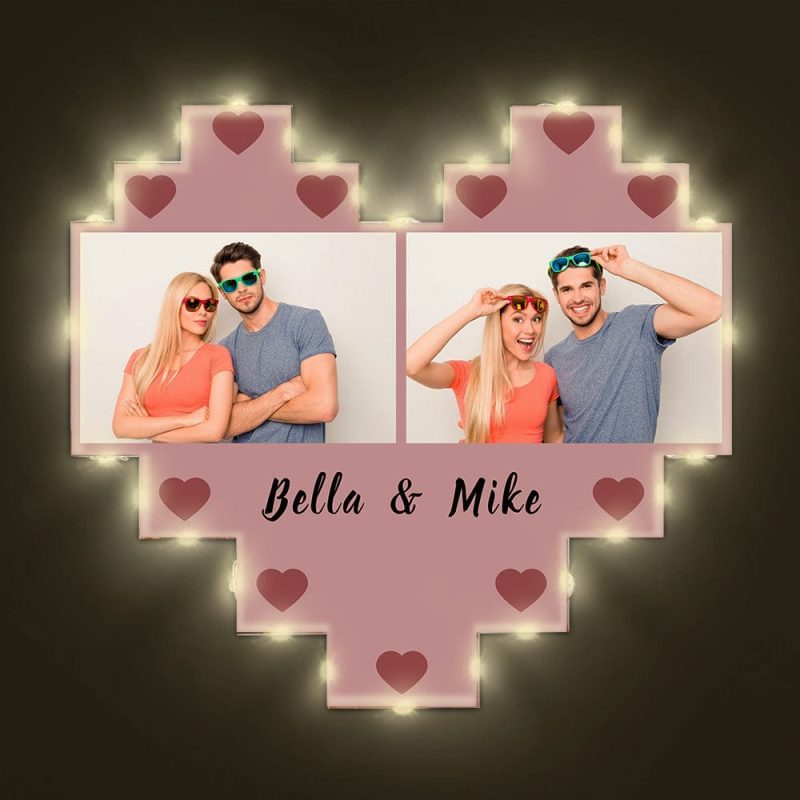 Valentine Gift Heart Shaped Photo Collage Light Lamp for Her Acrylic