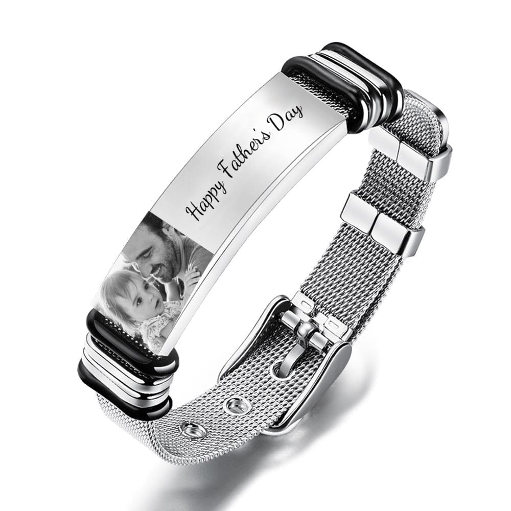 Custom Photo Engraved Bracelet Stainless Steel Best Gifts for Him Father's Day Bracelet