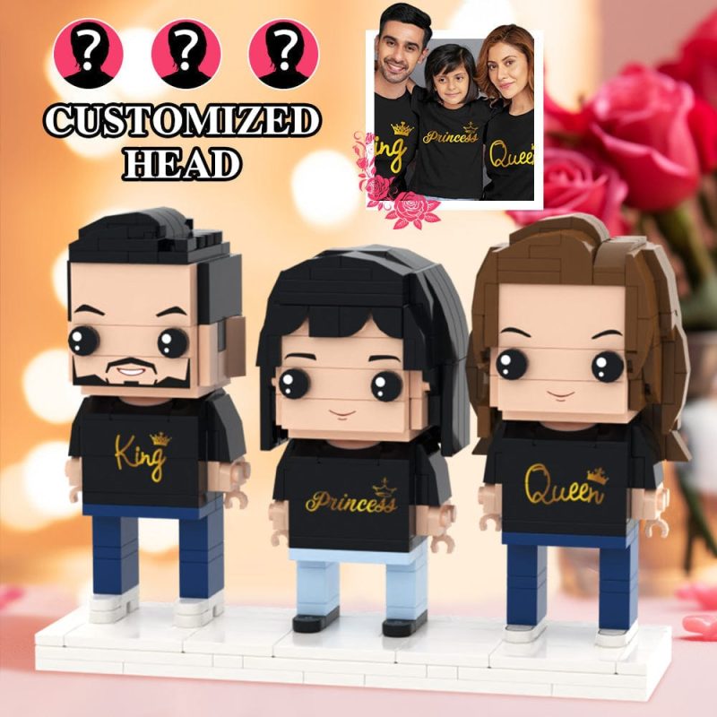 Family Matching Shirt King Queen Princess Valentine’s Day Full Body Customizable 3 People Custom Brick Figures Small Particle Block
