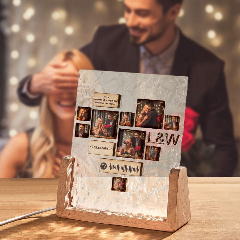 Custom Photo Frame Night Light Personalized Spotify Code Light Wooden Accessory Valentine’s Day Gift for Couples