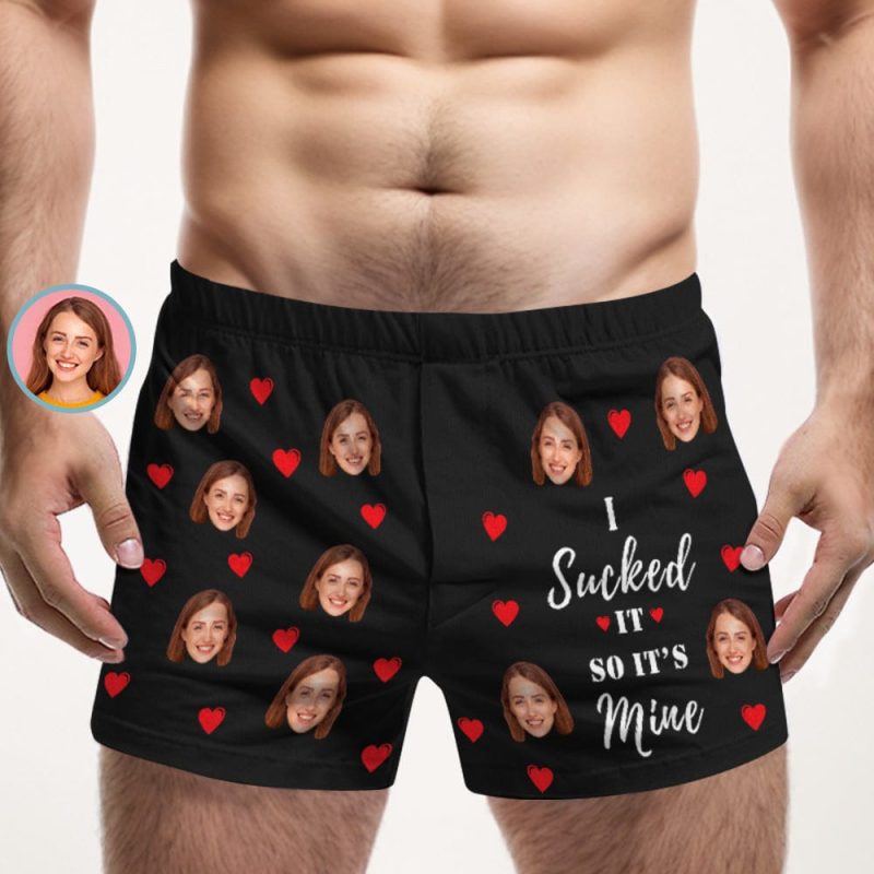 Custom Face Multicolor Boxer Shorts I SUCKED IT SO IT’S MINE Personalized Photo Underwear Gift for Him
